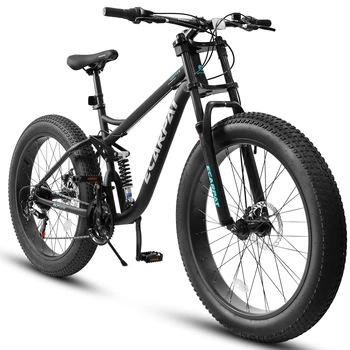 26 inch Mountain Bike, Full-Suspension 21 Speeds Drivetrain with Disc-Brake MTB Bicycle, 26*4 1