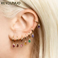KEYOUNUO Gold Filled Silver Color Teardrop Slim Zircon Drop Earrings For Women Hoop Colorful Earring Party Jewelry Wholesale