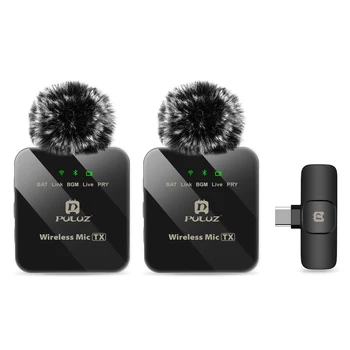 PULUZ Wireless Lavalier Microphone for Type-C Phone, Type-C Receiver - Black - 2pcs
