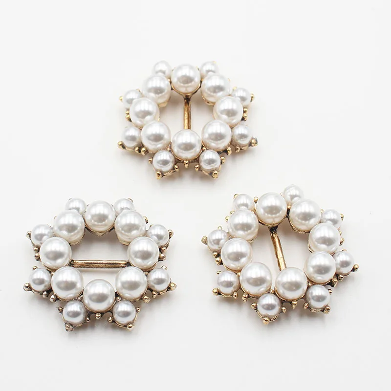 5pcs/set 32mm Fashion Pearl Button Wedding Decoration DIY Alloy Bow Accessories