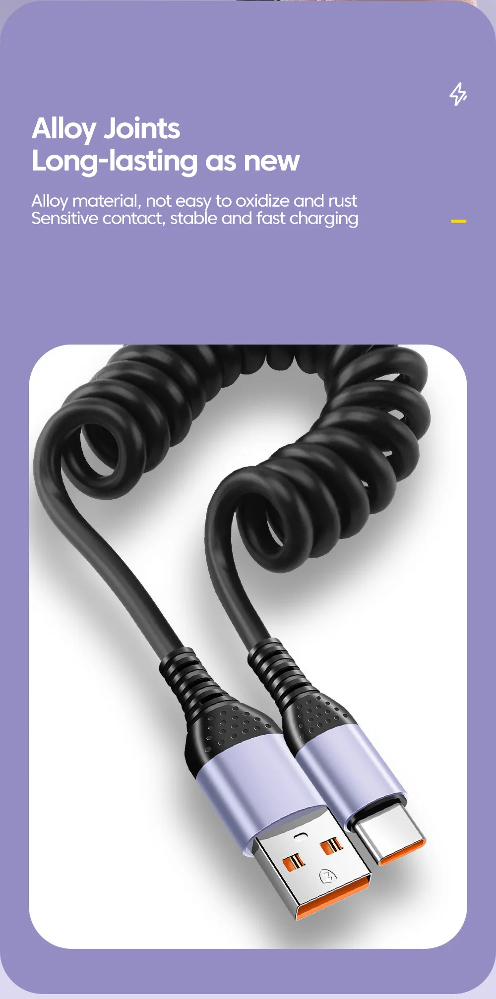 USB C إلى كابل نوع C للسيارة ، سلك شحن سريع ، سلك بيانات ، 6A ، قصير ، ربيعي ، ايفون 15 ، وايفون ، وايفون ، وشوائي ، وسامسونج ، من 25 إلى 1 متر