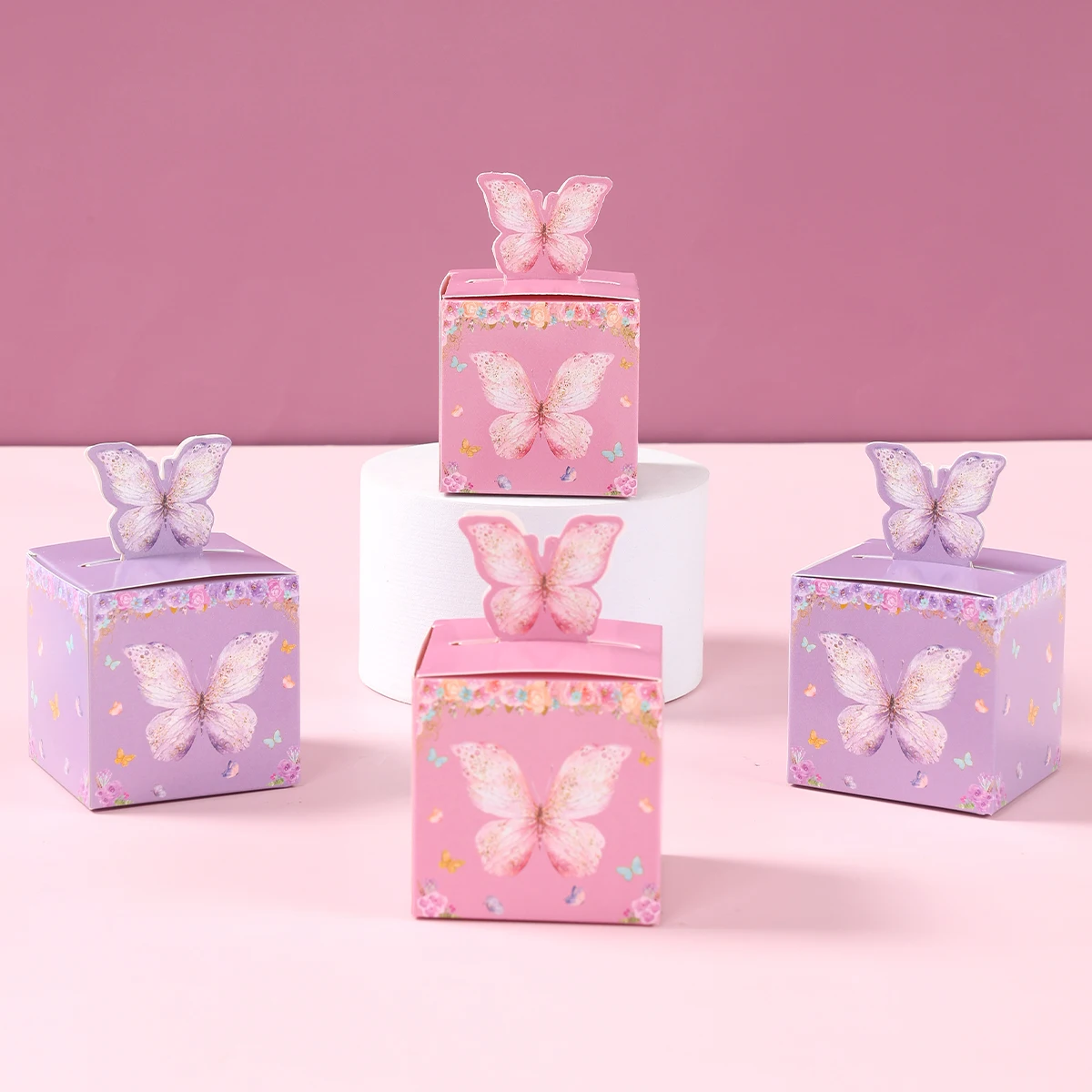Elegant Purple & Pink Butterfly Candy Gift Boxes - Set of 24