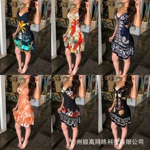 Robe faux style imprimée pour femmes, nouvelle collection 2022, sexy, bretelles à la taille 