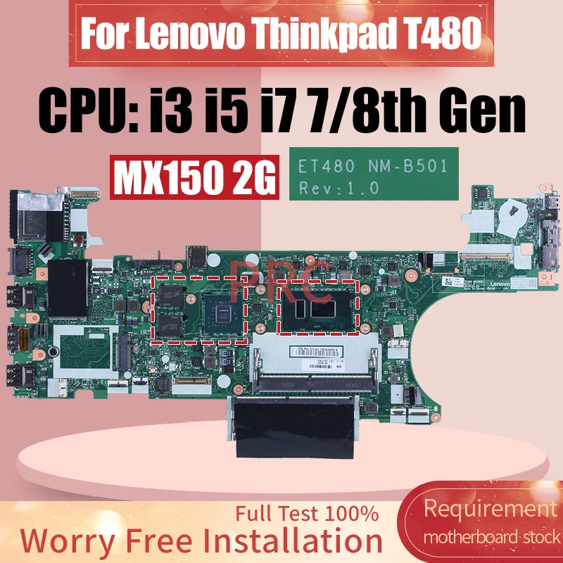 

NM-B501 For Lenovo Thinkpad T480 Laptop Motherboard i3 i5 i7 7/8th Gen MX150 2G 01YR342 01YR324 Notebook Mainboard