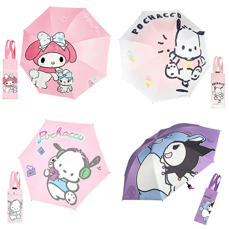 

Sanrio Kuromi My Melody Pochacco Sun Umbrella Cute Cartoon Fresh Manual Sun Protection Shade Anti-Uv Vinyl Rain or Shine Light