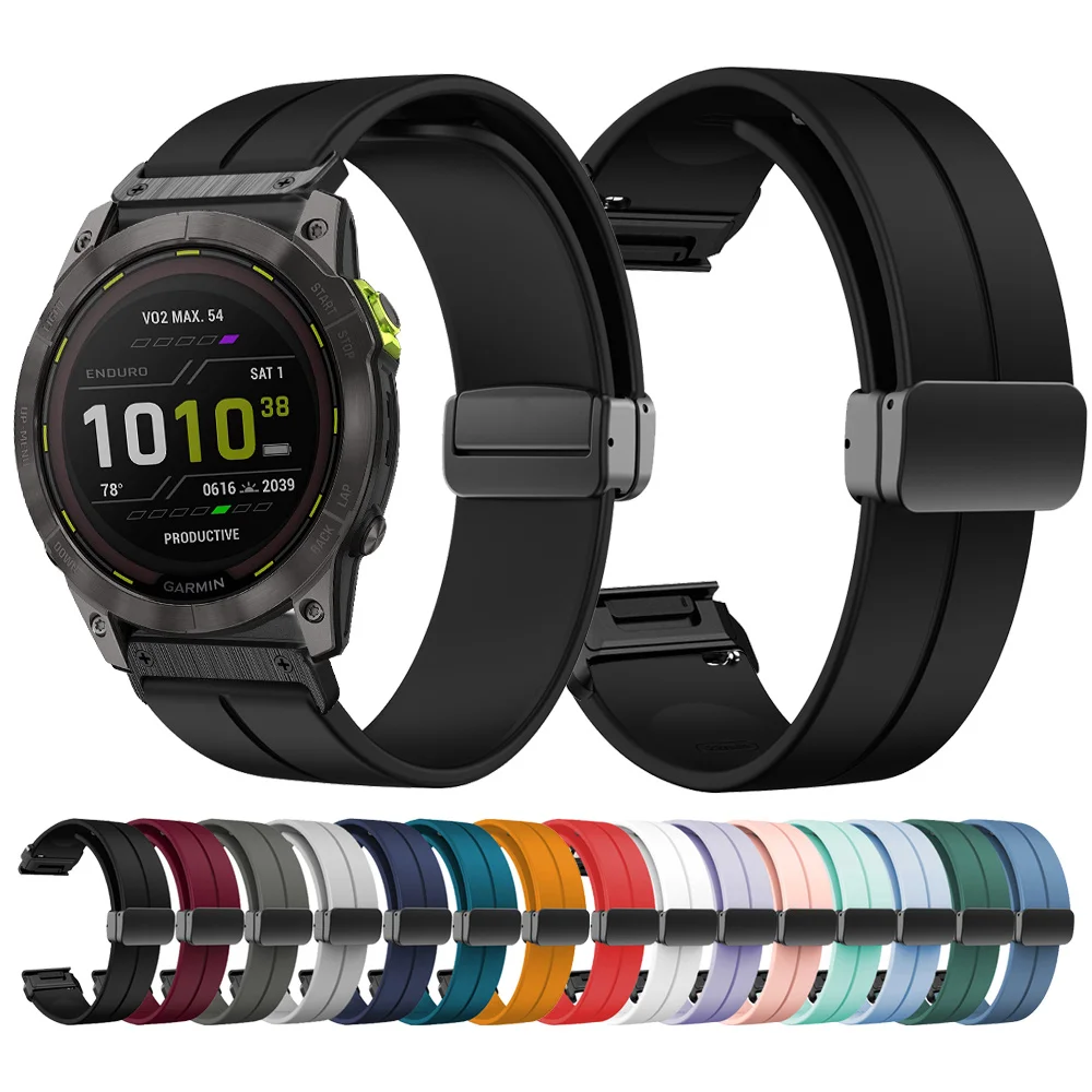 

Silicone Magnetic Folding Buckle Strap For Garmin Enduro 2 EPIX Gen2 Fenix 7 7X 6X Pro 5Plus QuickFit 22mm 26mm Watchband