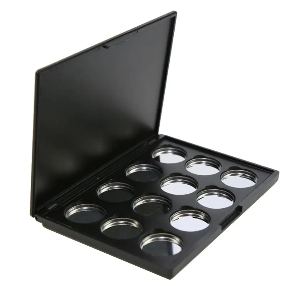  Empty with 12Pcs Small Round Metal Pans, for Storing Blush , Black Color