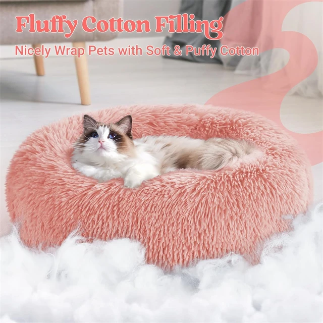 Soft Long Plush Cat House Beds dog Calm Warm Faux Fur Bed Donut Round Comfortable Sleeping Bed Washable for Small Medium Dog Cat 4