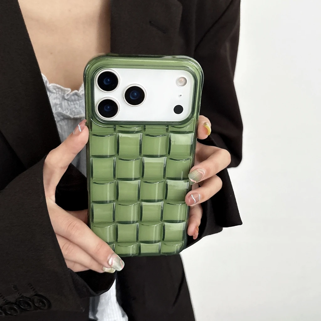 Creative Transparent Green-Grey 3D Weaving Pattern Phone Cover Case