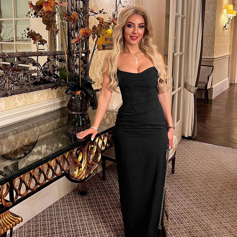 

Elegant Solid Suspenders Dress Women Fashion Slim Lace Up Sleeveless Dresses 2023 New Summer Chic Female Club Party Vestidos