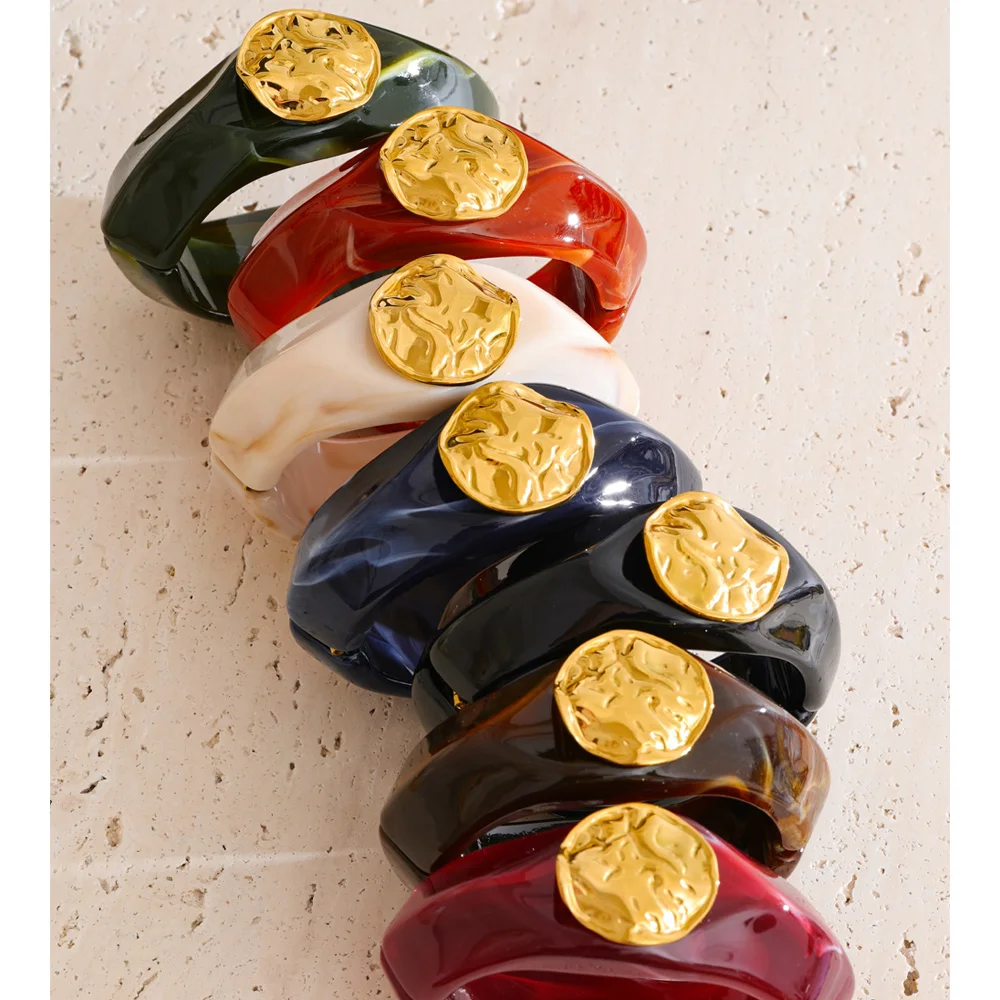 Yhpup Wide Bracelet Bangle with Multi-Color Resin for Wrist Jewelry