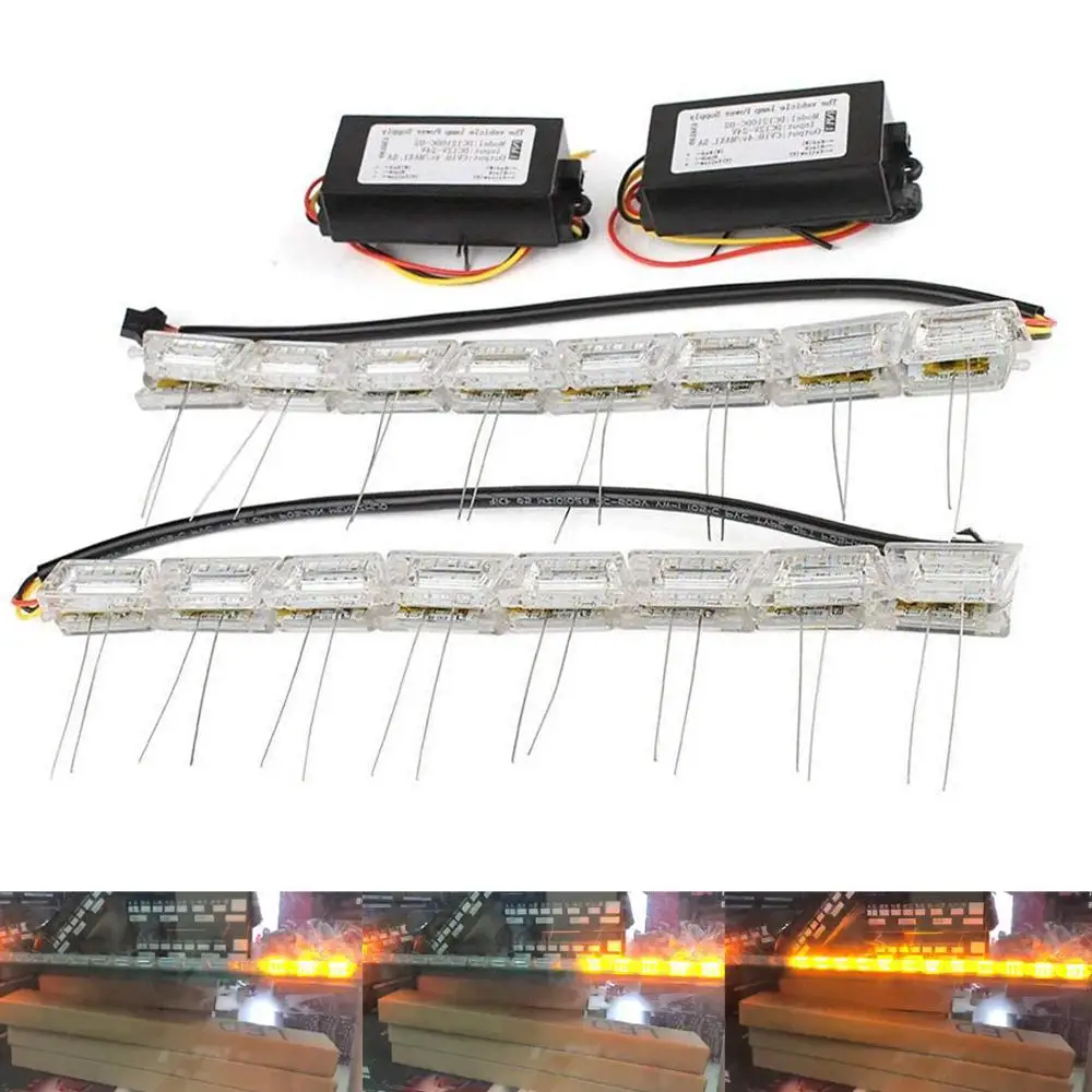 EURS 2pcs DRL Flexible Crystal LED Strip Daytime Running Lights Turn Signal  Flowing Car Auto Front Headlamp 16led white/Amber - AliExpress