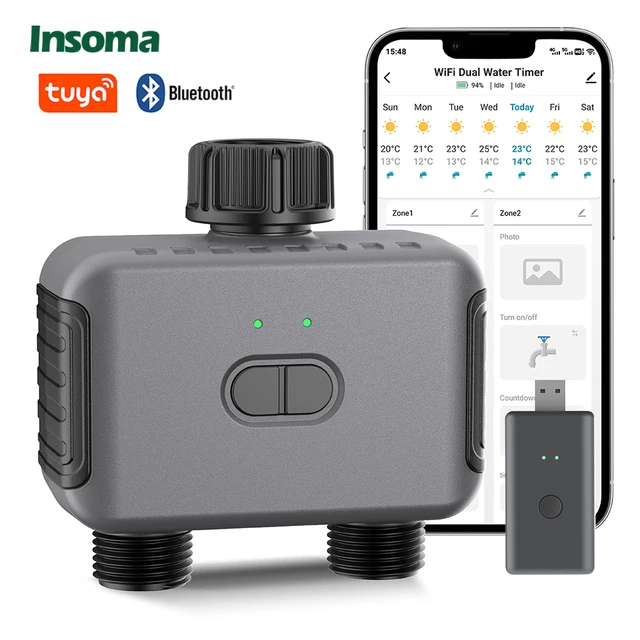 Insoma Automatic Water Timer with Gateway Dual Hose Garden Irrigation Watering System Remote Sprinkler Programmer support Alexa 1