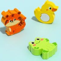 4-in-1 Wooden Toys 3D Wood Puzzle Cartoon Animals Cognitive Jigsaw Puzzle Early Learning Educational Toys For Children Gift 6