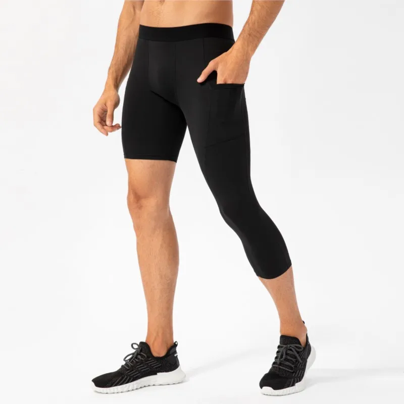 Summer Men Capri Running Tights GYM 3/4 Pants Male Basketball Football Soccer Fitness Exercise Sport Cropped One Leg Leggings 29