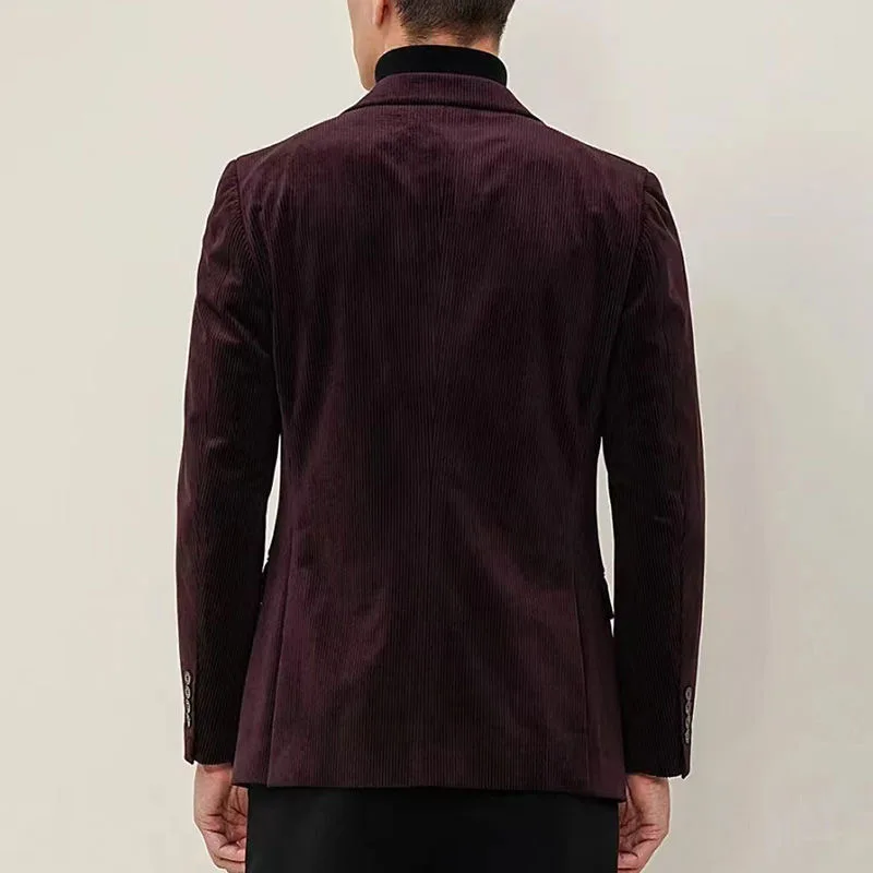 Fall Spring Men Smart Business Slim Wine Red Corduroy Blazer Coat