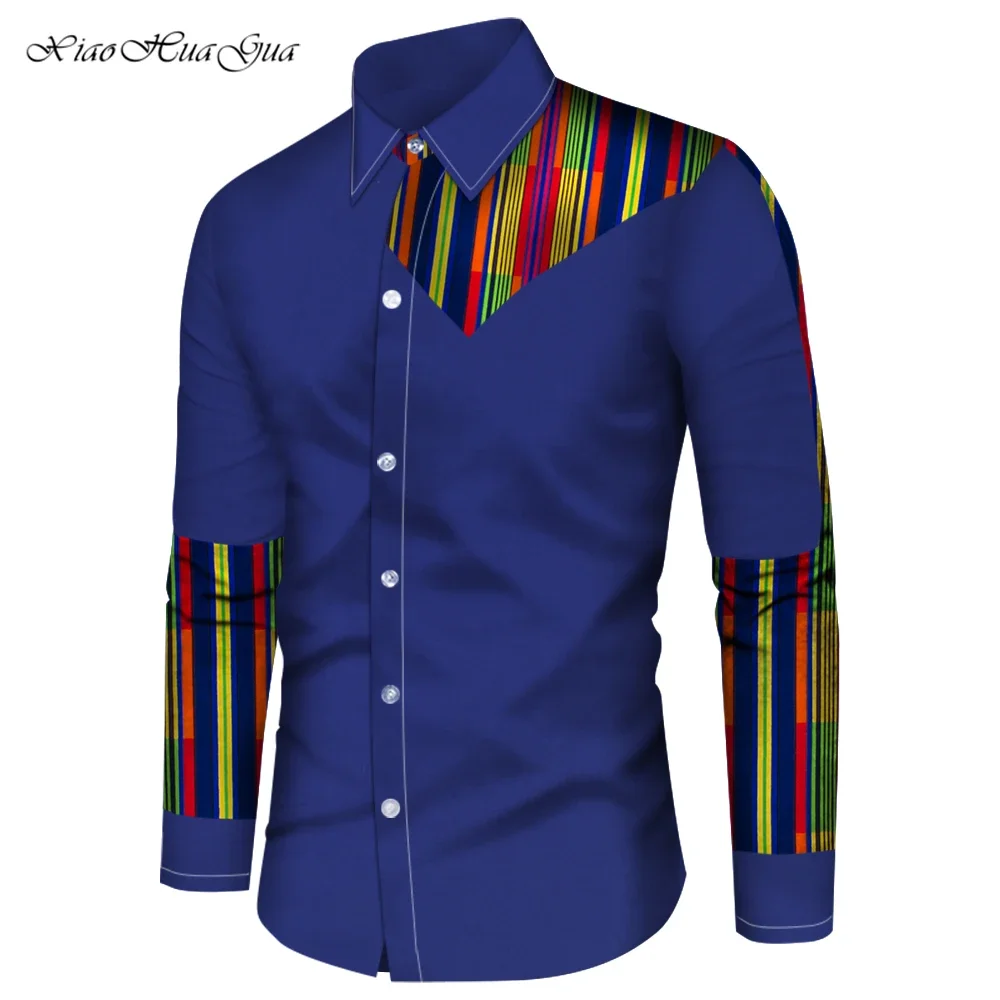 READYMADE♡ AFRICAN SHIRT - TYPE:D Custom African Print Clothing Men Patchwork Shirt Long