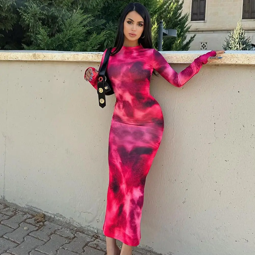 

Платье-Макси женское с длинным рукавом и круглым вырезом