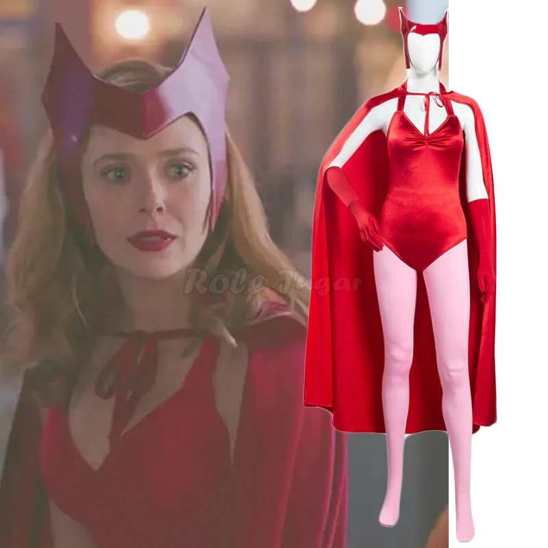 Film Wanda Vision Scarlet Witch Maximoff Costume Cosplay Donne Sexy Halloween Carnival Party Red Tuta Mantello Suit