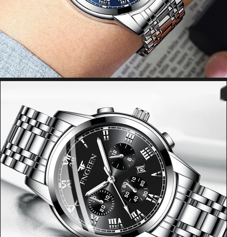 Relógio de quartzo masculino cronógrafo com pulseira de aço_voghion.com