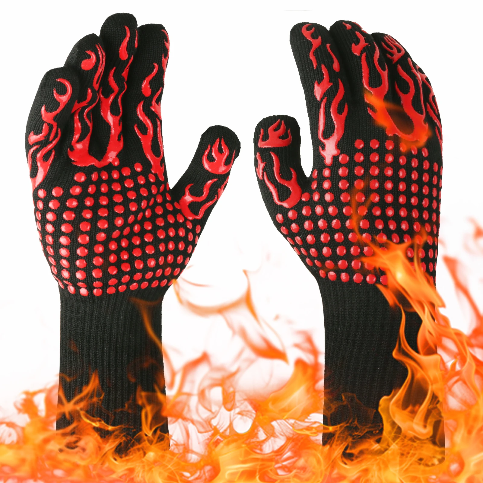 Silicone Oven Mitts Kitchen Gloves Silicone Oven Gloves A Pair BBQ Gloves High Temperature Resistance Oven Mitts 800 Degrees Fireproof Non-Slip Barbecue Baking Grilling Gloves