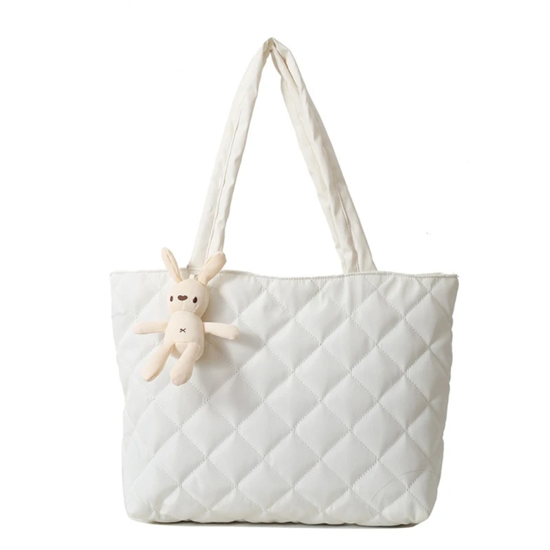 Stylish Quilted Nylon Shoulder Bag Large Capacity Handbag Women's Shopper Bags E74B