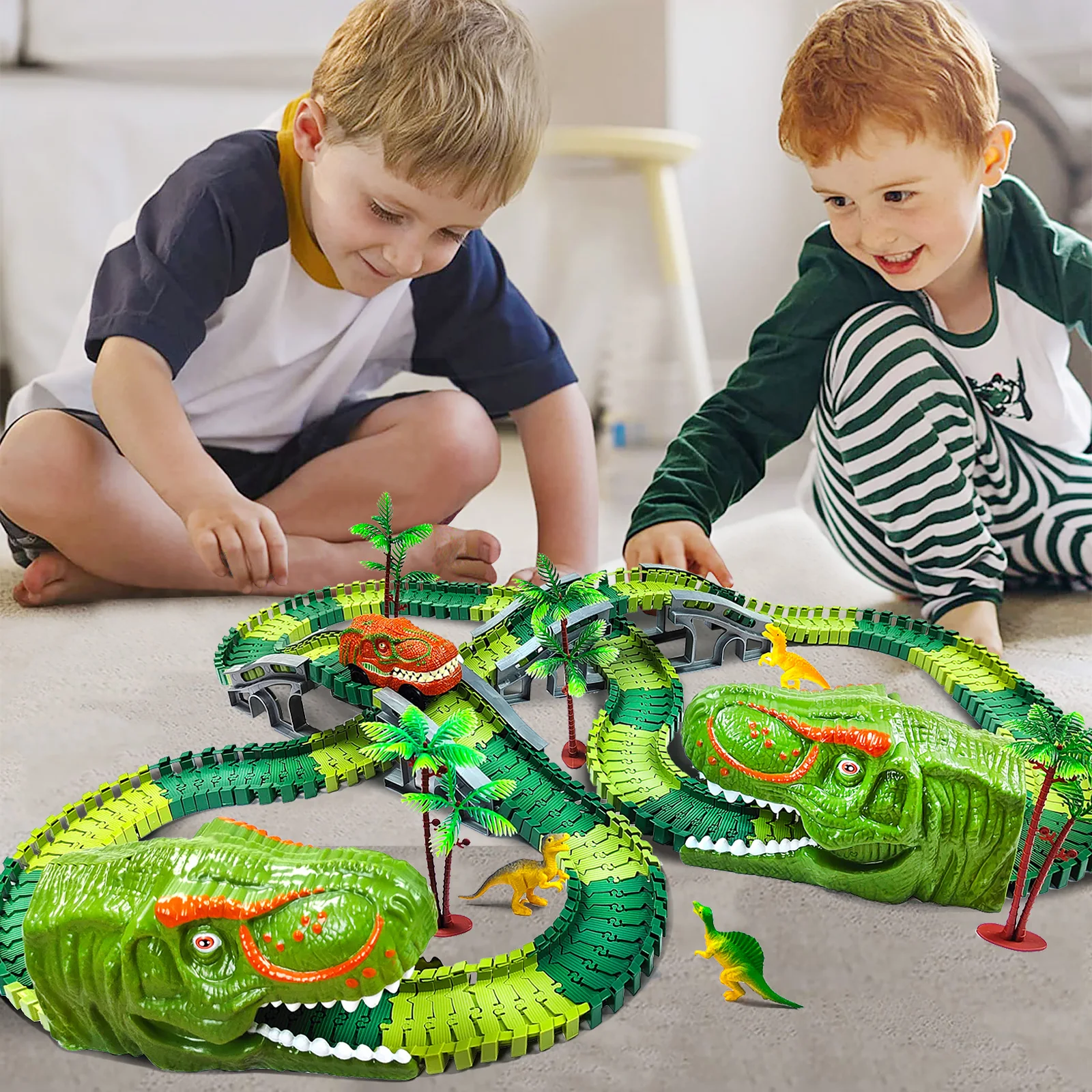 Dinosaur Toys for Kids Create Your Own Dinosaur World Race Track, Flexible Race Tracks for Boys Girls 3 4 5 6 7 8 Years Old Kids