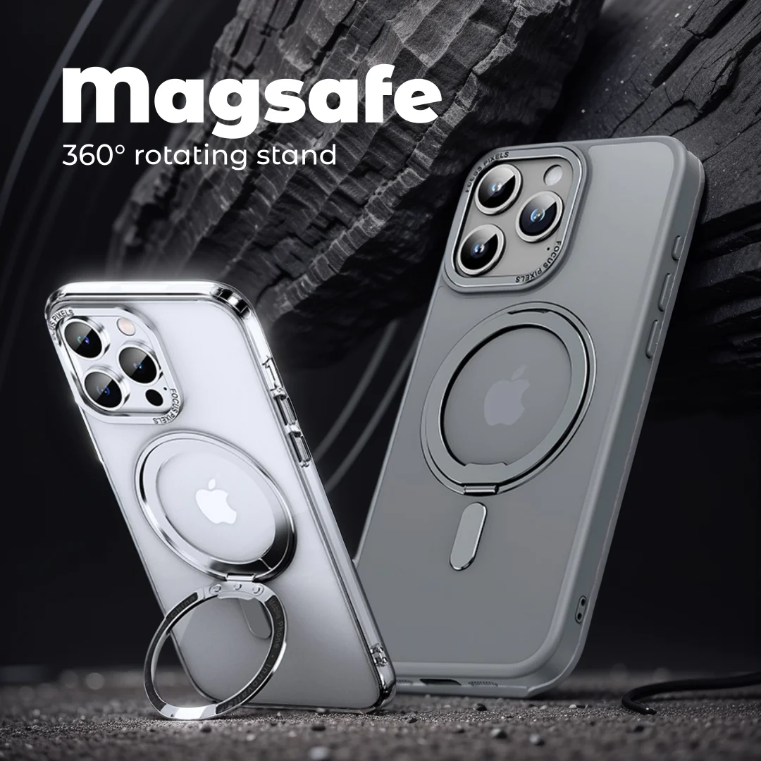 Luxury Magnetic Stand Phone Case For iphone 15 14 13 12 11 Pro Max Plus 360° Rotation Ring Holder Transparent Matte Cover Funda