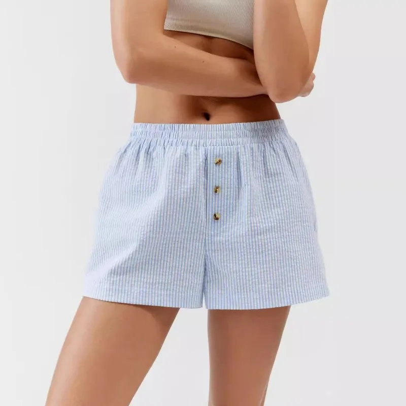 2024 Spring and Summer Women's Short Pants New Hot Selling Striped Checkered Button Casual Commuter Women Simple Fashion Shorts