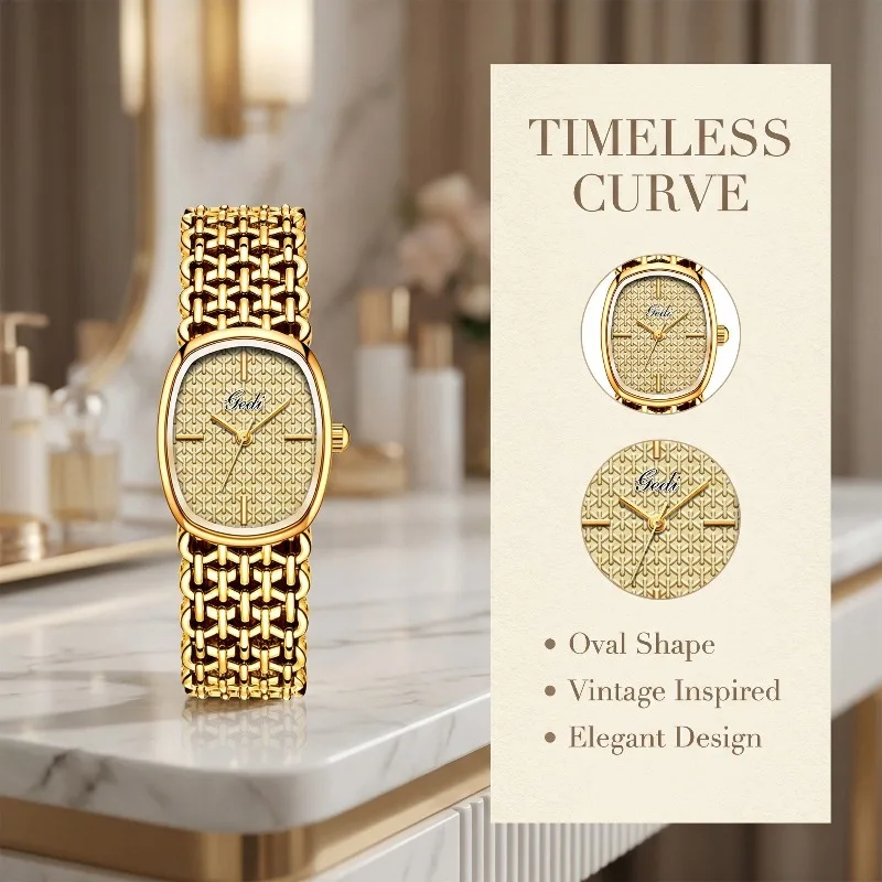 Elegant Women's Quartz Wristwatch - Luxury Oval Dial Fashion Accessory