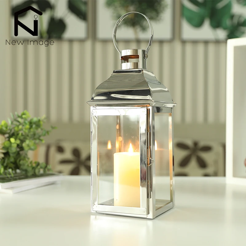 Silver Metal Candle Holder Hanging Lanterns Stainless Steel Glass Lanterns  Indoor Outdoor Weddings Vintage Home Decor