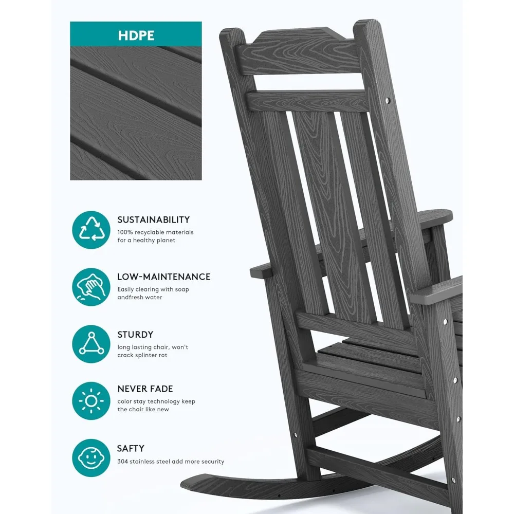 Rocking Chair Set of 2,All Weather Patio Rocking Chairs,Poly Rocking Chair for Adults, Heavy Duty Front Porch Rocker 2