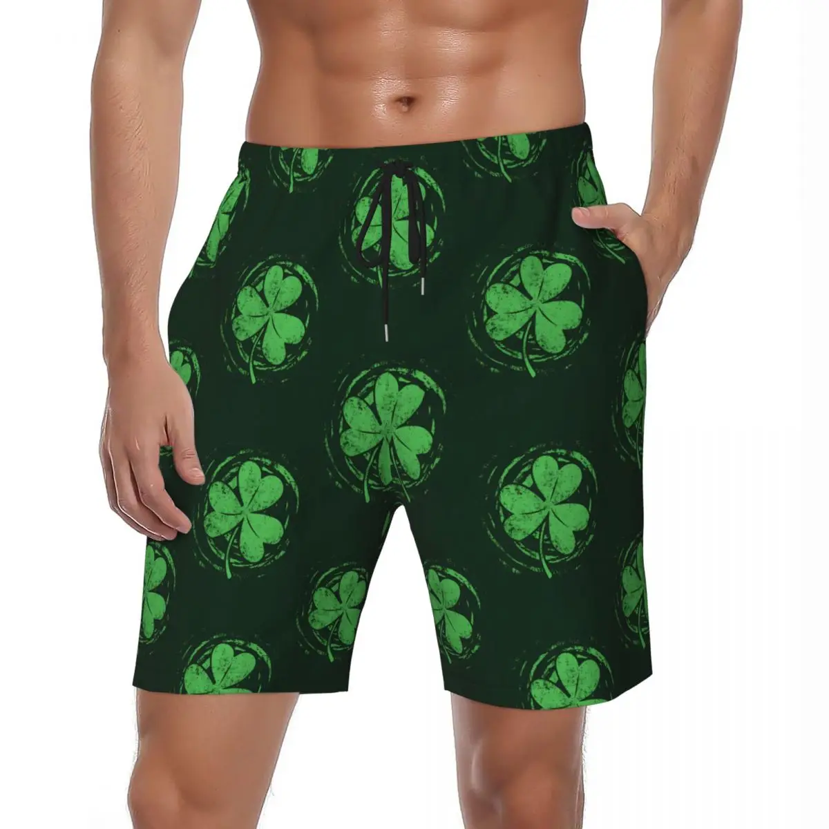 

Swimsuits St Patricks Day Four Leaf Clover Gym Shorts Summer Ctue Casual Beach Shorts Men Surfing Comfortable Swimming Trunks