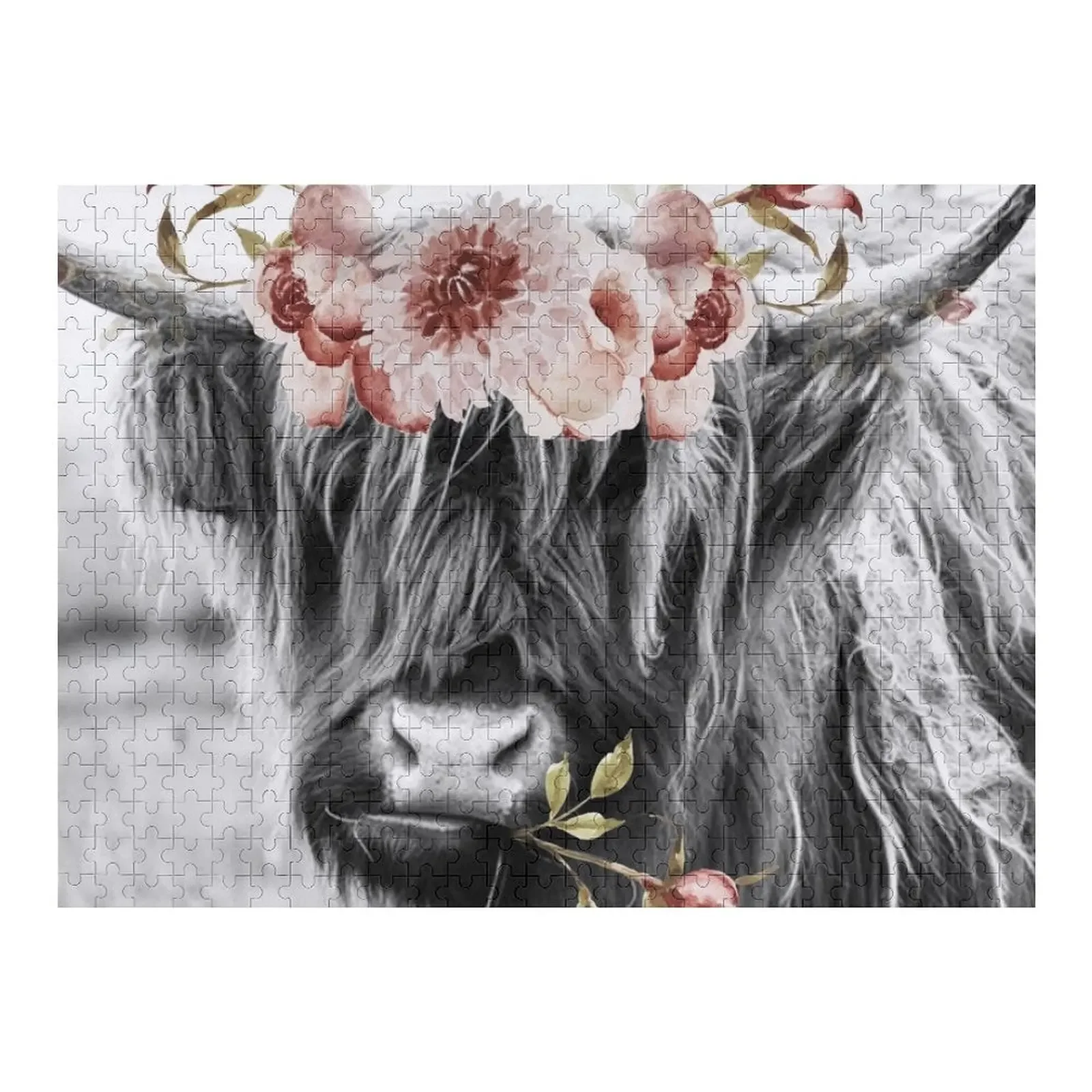 Highland Cow Portait with Flowers Jigsaw Puzzle Woodens For Adults Personalized Gift Ideas Puzzle tom thomson birches jigsaw puzzle personalised customs with photo woodens for adults puzzle