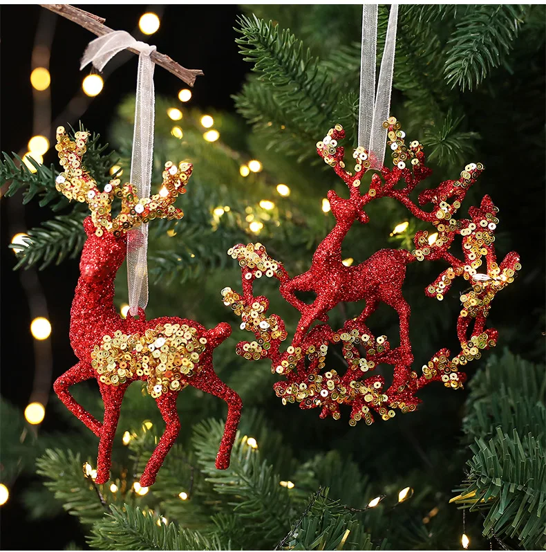 2025 Christmas Tree Ornaments Natal Gold Sparkle Elk Butterfly for Christmas Tree Hanging Pendants 2026 New Year Navidad Decor