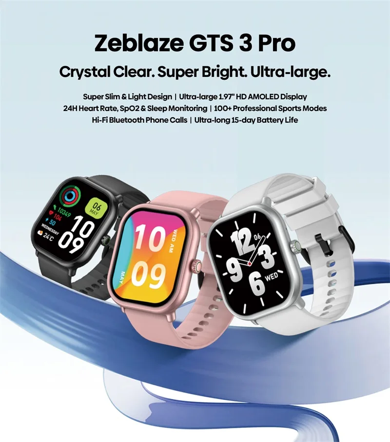 Original Zeblaze GTS 3 Pro 2023 Men Smartwatch 1.97' HD AMOLED Touch Screen BT Call Blood Oxygen Smart Watch for Android IOS