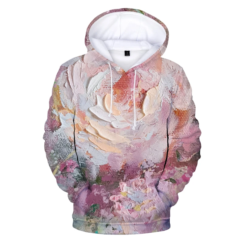 

Women's 3D printing oil painting creation Women's fashion casual pullover hooded top hippie colorful graffiti pullover sweater
