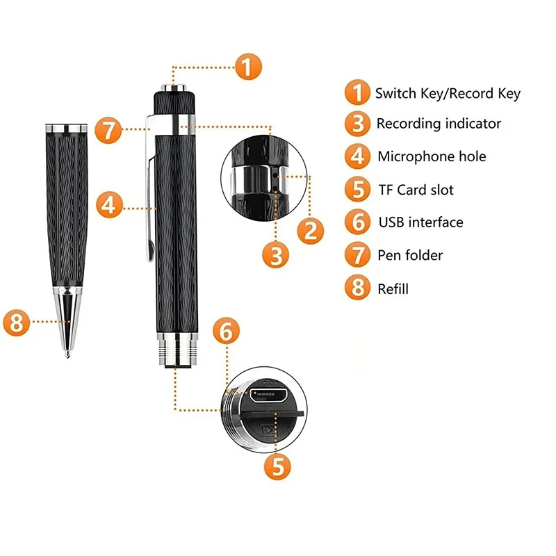 Professional Digital Voice Recorder Pen with Long-Distance Audio Recording and Expandable Storage