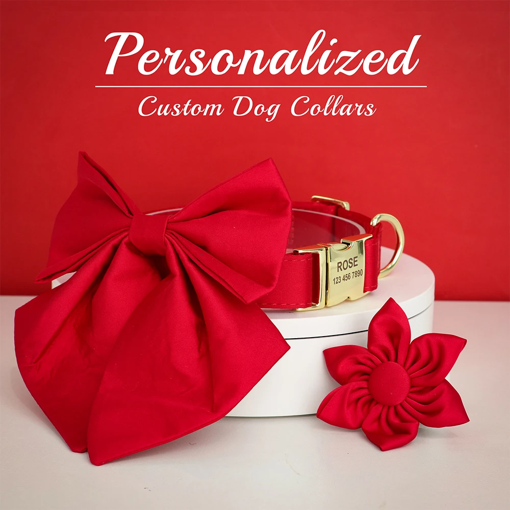 Personalized Dog Collar Cute Bowknot Dogs Necklace Free Engraved ID Collars With Bow Tie Flower Accessories For Small Large Dogs hunting dog collars	 Dog Collars