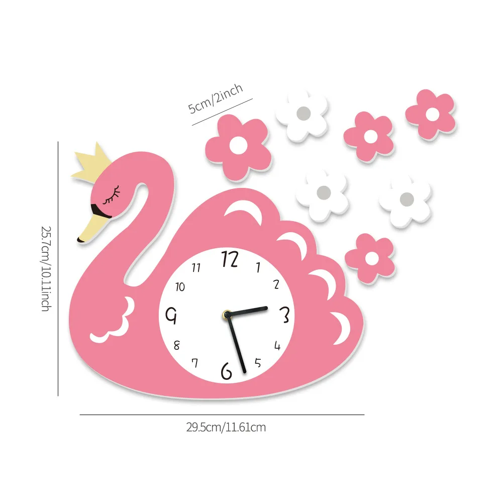 Children's Room Living Room Decoration Mute Cartoon Wall Clock Funlife Lovely Pink Swan Spot Swc012