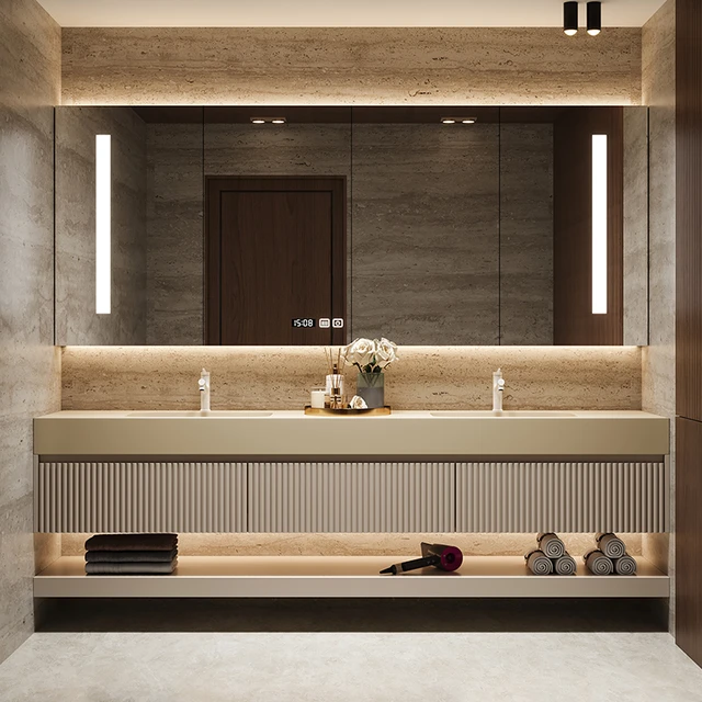 Corian-mueble de baño con lavabo doble, mesa de aseo, combinación de  armario, novedad de 2023 - AliExpress