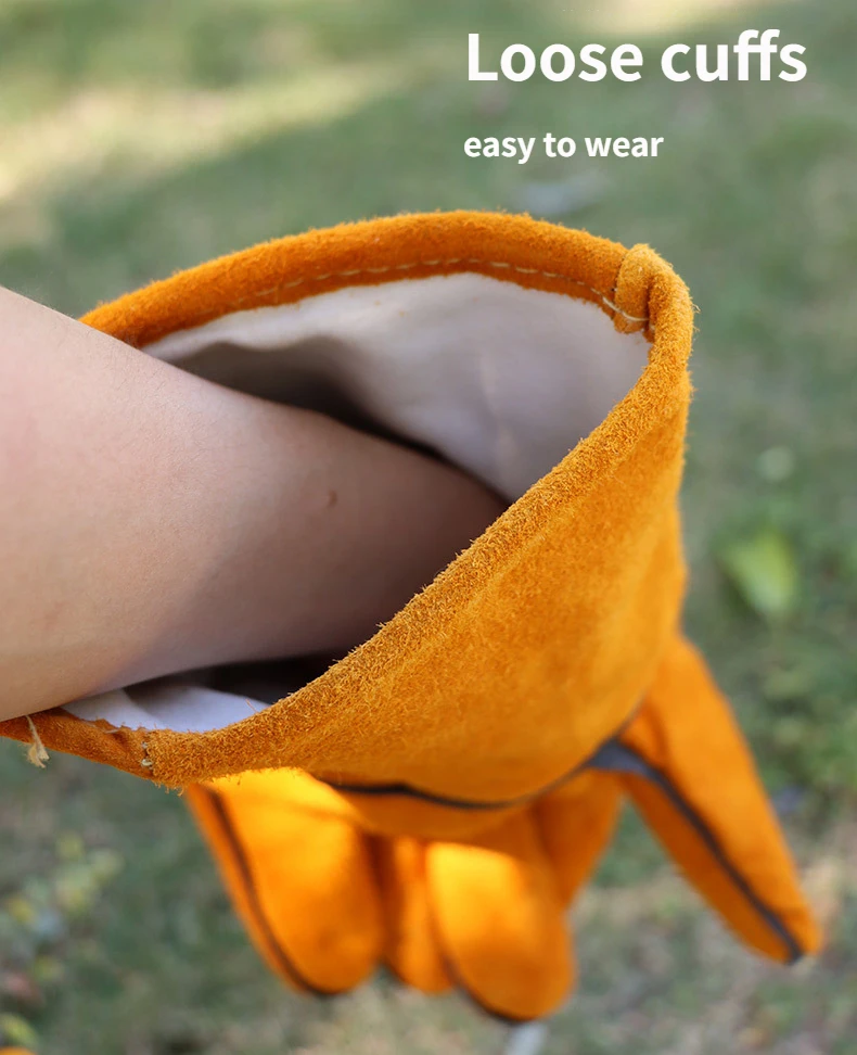 BBQ Anti-scald Gloves Cowhide High Temperature Resistant Heat Insulation Long Oven Gloves for Outdoor Camping Protective BBQ