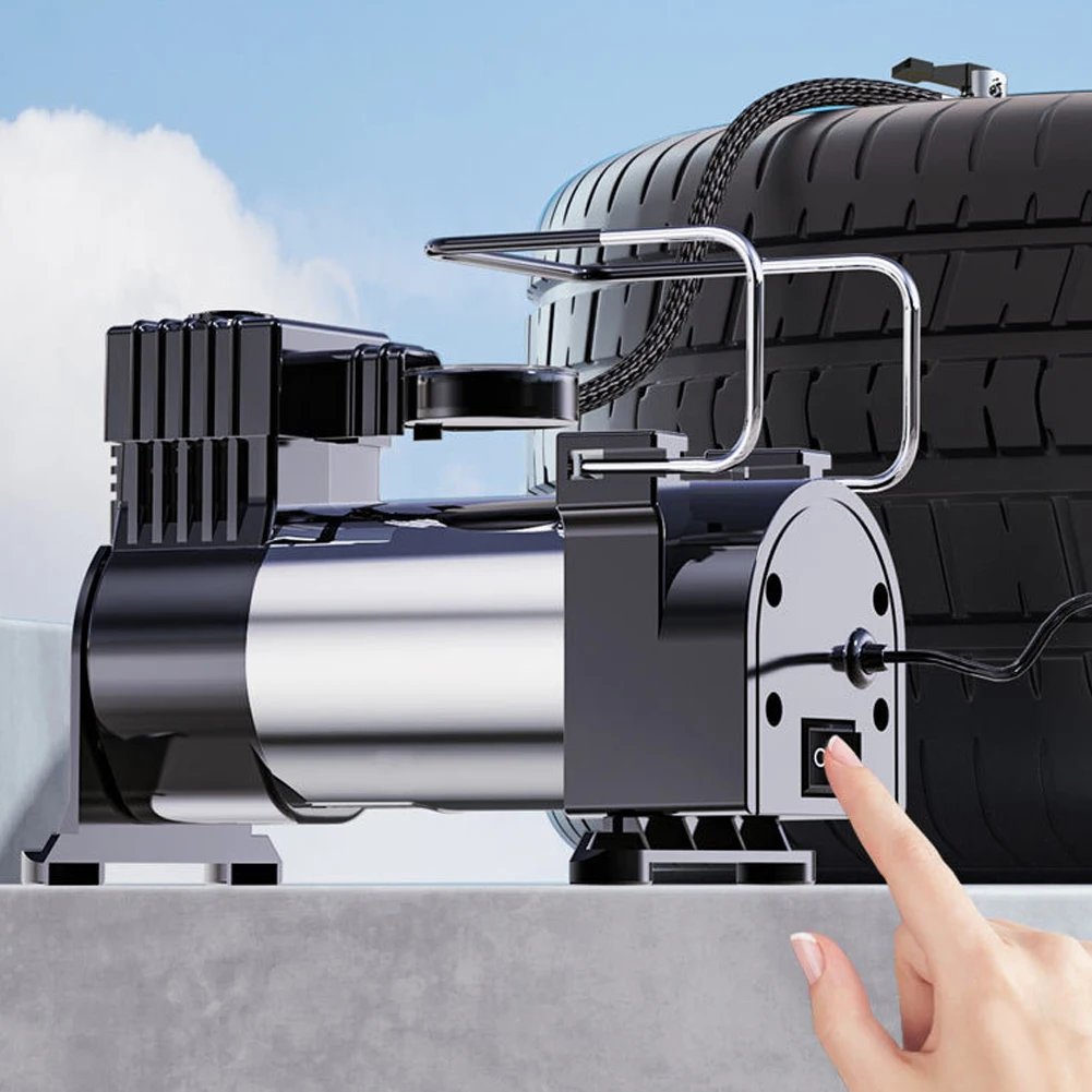 12v Heavy Duty Deluxe Portable Metal Air Compressor Auto Tire Inflatable Pump With Digital Pressure Gauge Cylinder Power System