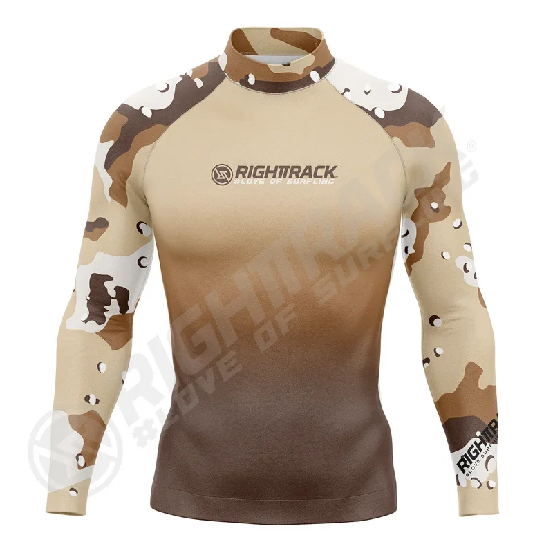 New Men's Surfing Shirt Camouflage Gradient Lycra Rashguard RIGHTTRACK Surf Sportswear Beach UV Protection Swimwear UPF50