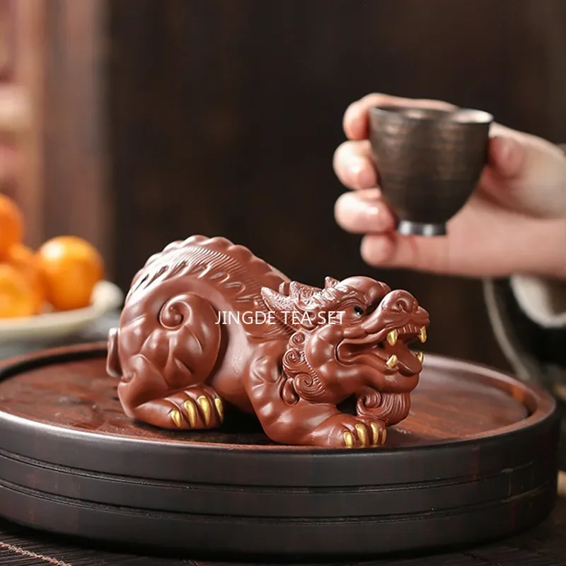 Creative Purple Clay Tea pet Boutique Dragon Turtle Statue Ornaments Handmade Sculpture Crafts Home Teaware Decoration Art