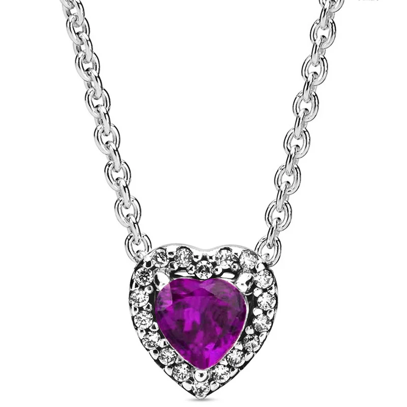 Veelkleurige Sprankelende Verhoogde Hart Vierkante Sparkle Collier Ketting Voor Europa 925 Sterling Zilveren Kraal Charme Diy Sieraden