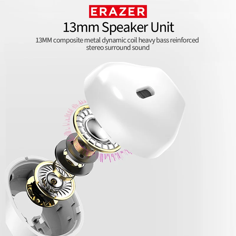 ERAZER  XT98Pro TWS Bluetooth 5.3 Earphones With Mic Hifi Stereo Earbud Wireless Headphones Noise Cancellation Headsets 5