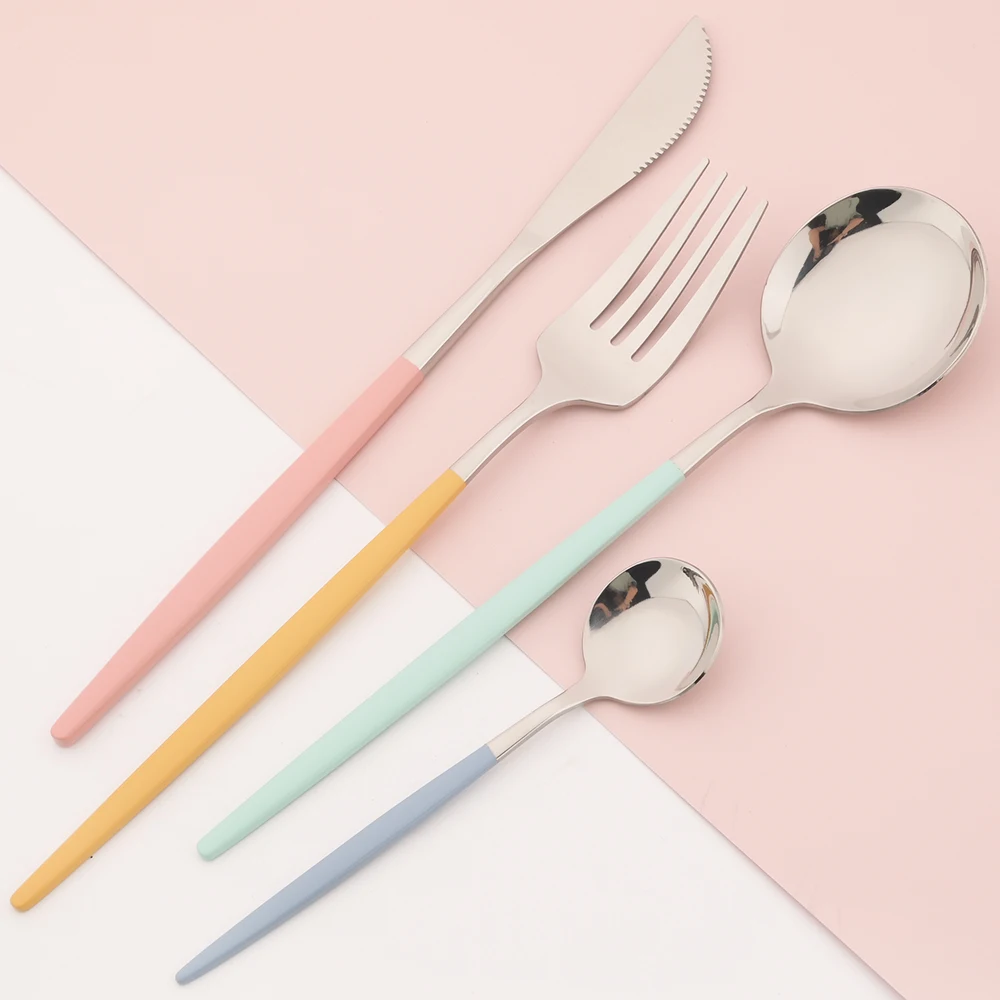 Dinnerware Set Stainless Steel Tableware Knife Fork Tea Spoon Cutlery Set Multiple Colour Silverware Kitchen Flatware 24Pcs cutlery set western style cutlery set picnic cutlery set stainless steel cutlery set