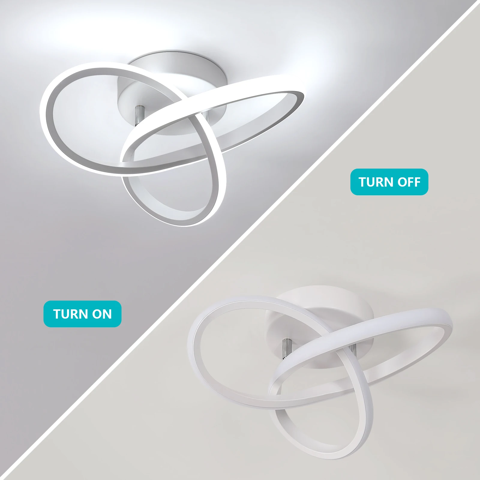 LED Ceiling Light Fixture, Spiral Modern Semi Flush Mount Ceiling Lights, 22W White light 6500K Hallway Light Fixtures for Kitch