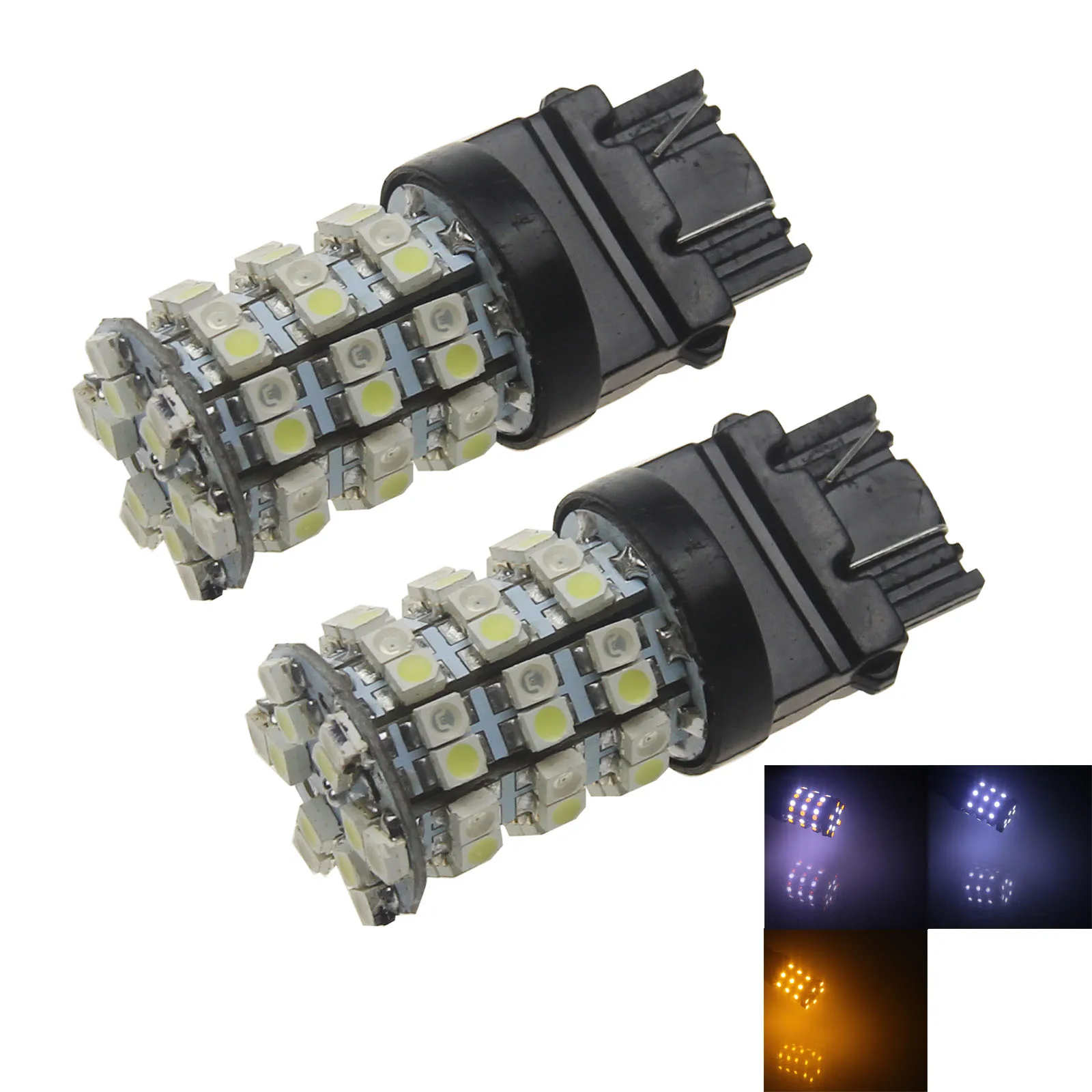 2X Белый переключатель, желтая Автомобильная 7443 Тормозная лампа, 60 излучателей, 1210 SMD светильник W3X16D ECE Z21072